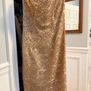 80s GLAM. Vintage gold sheath lace overlay dress